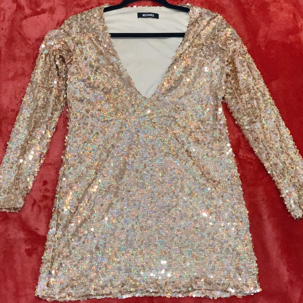 sequin shift dress gold